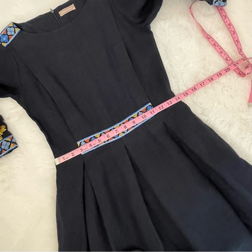 Linen Gallery Navy Blue Embroidered Midi Prairie Dress - Picture 11 of 16